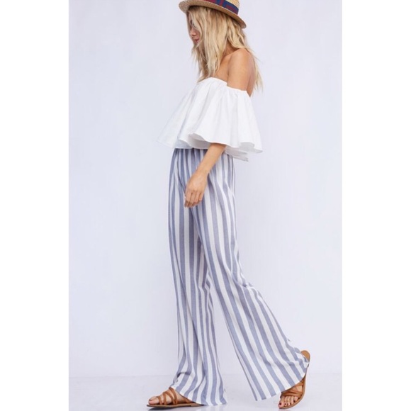 •LAST 1• Blue & White Striped Wide Leg Pants - Picture 3 of 8